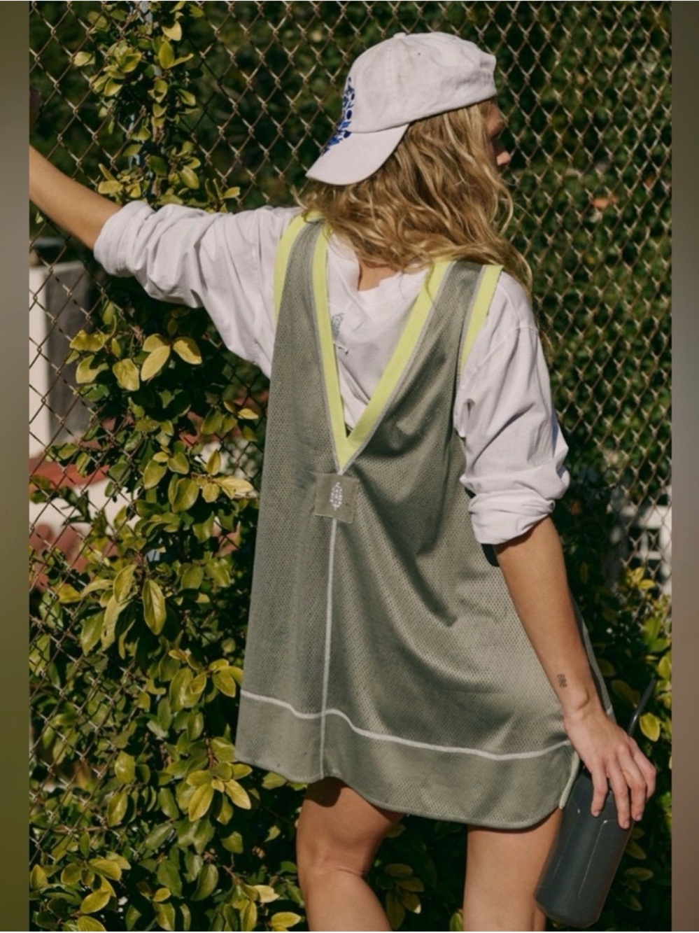 FP Movement by Free People Olive Green Mesh Tank Dress with Neon Trim